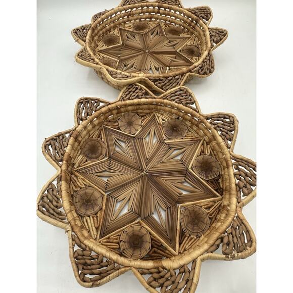 2 Vintage Boho Chic Jute Woven Gallery Wall Hanging Trivets Baskets MCM - Picture 1 of 4